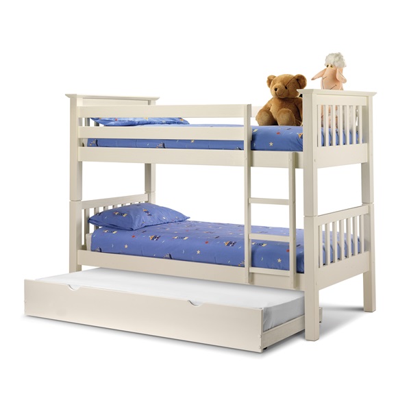 White Wood Bunk Bed with Trundle