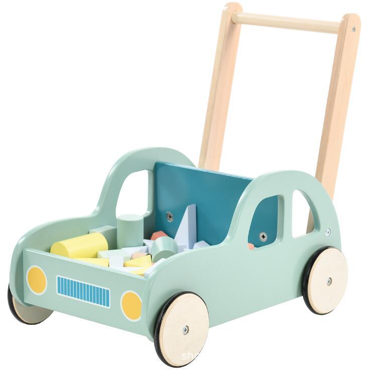 Car Shape Wooden Baby Walker Toy with Blocks