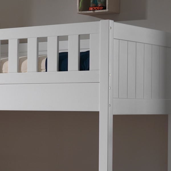 Solid Wood Bunk Bed with Stairs, White, 1523-19