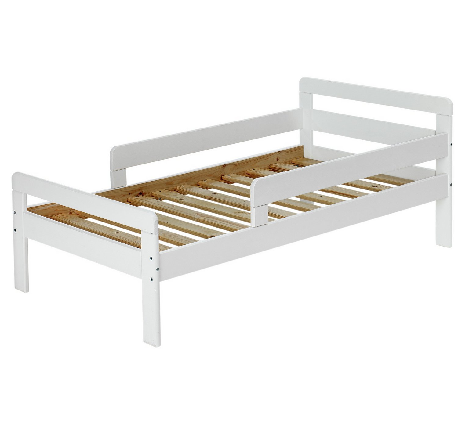 White Toddler Bed with Guard Rail in Wood