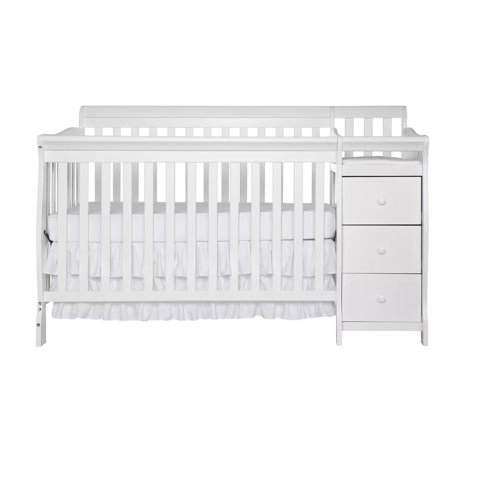 White Wood Baby Crib with Changing Table