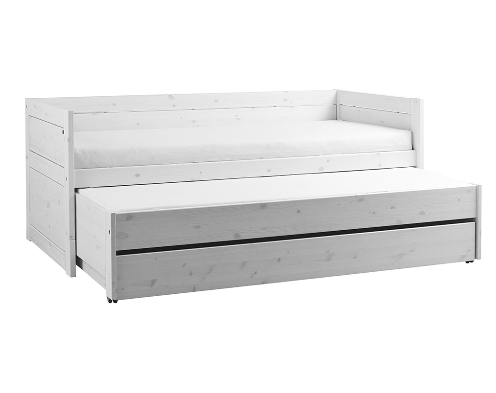 White Wood Triple Sofa Bed with 2 Trundles