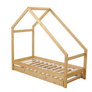 Kids Wood House Bed with Trundle