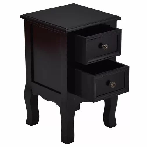 Classic Black Solid Wood Night Table for Bed