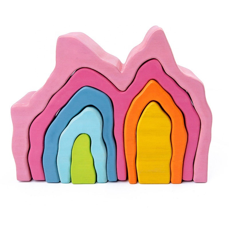 Fire Shape Wooden Rainbow Building Blocks Toys