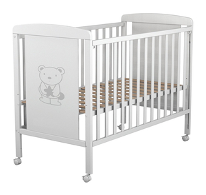 White Wood Baby Crib with Bear Pattern