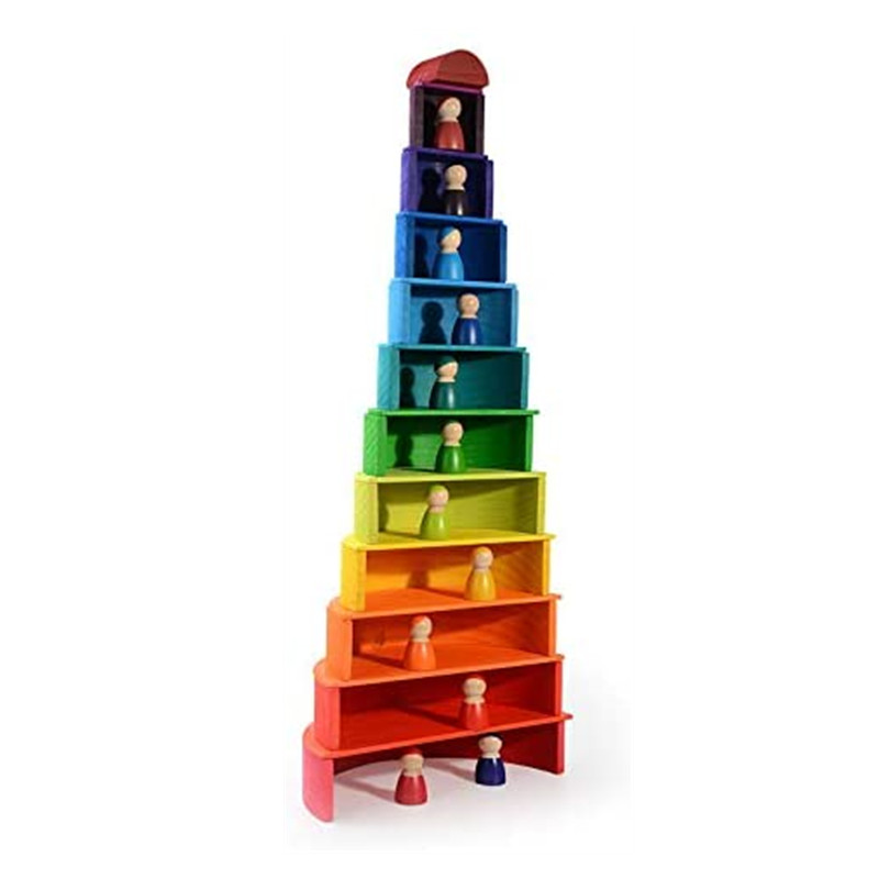 23 PC Wood Rainbow Construction Building Toys